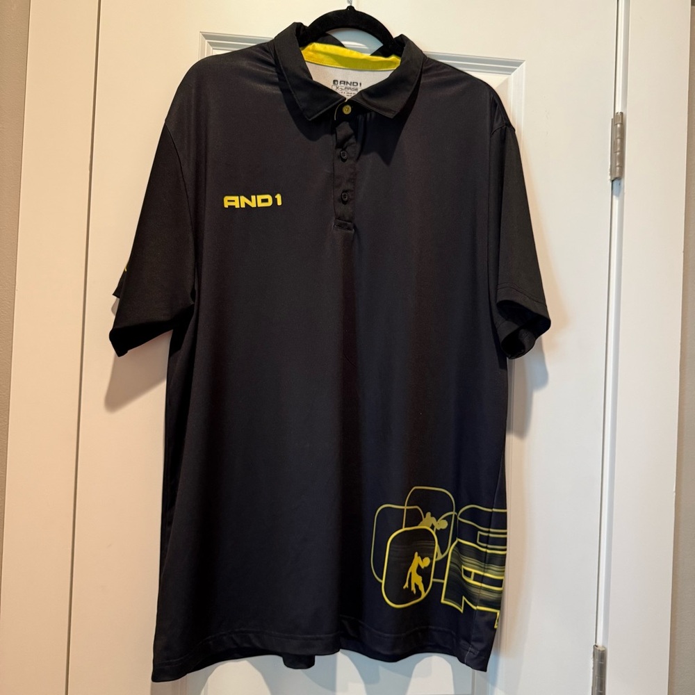 And1 Men’s Size XL Black Neon Yellow Short Sleeve Polo Shirt
Logo